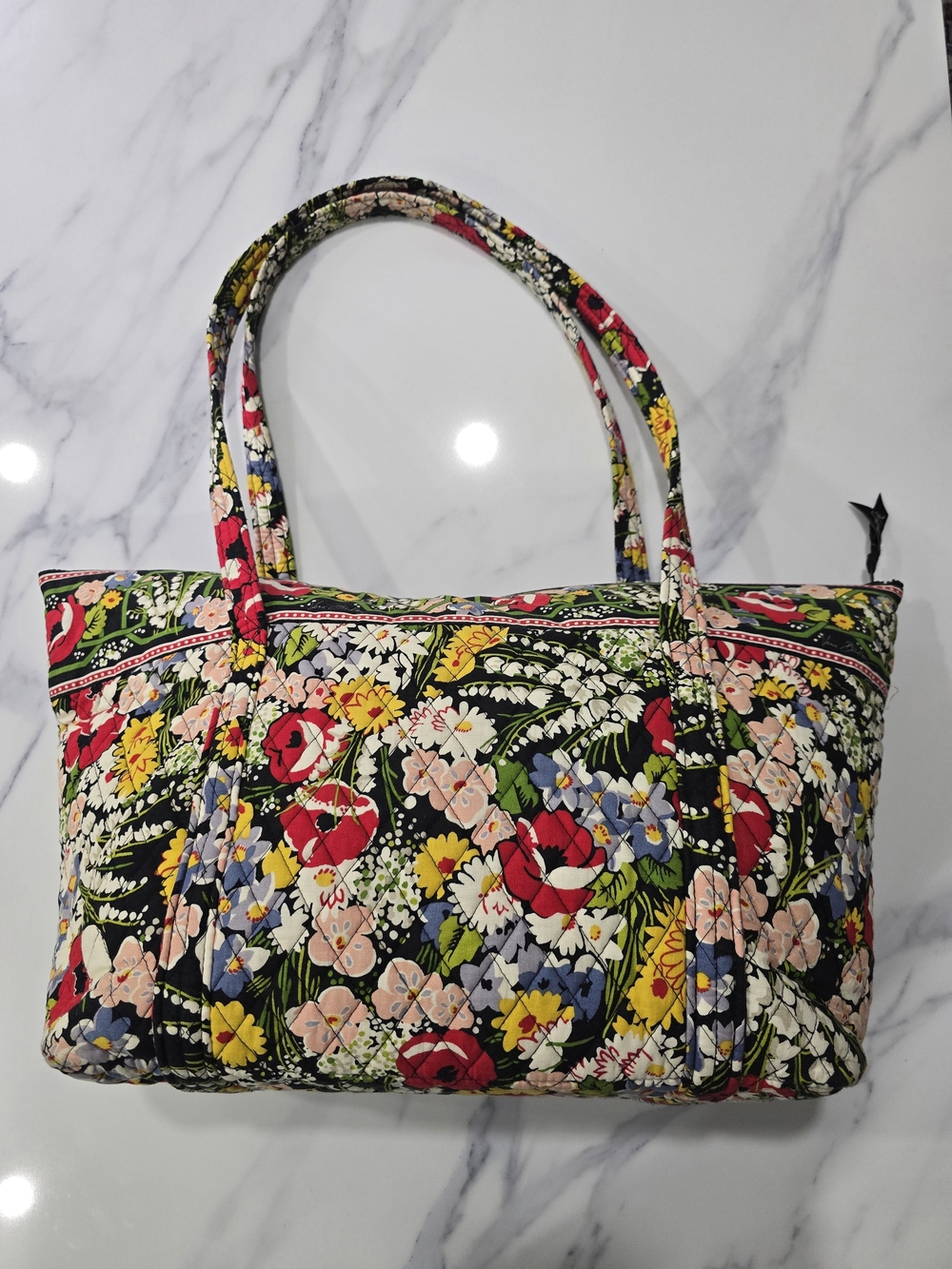 Vera Bradley Black Quilted Floral Tote with Red, Yellow, Blue and Green - Picture 2 of 3